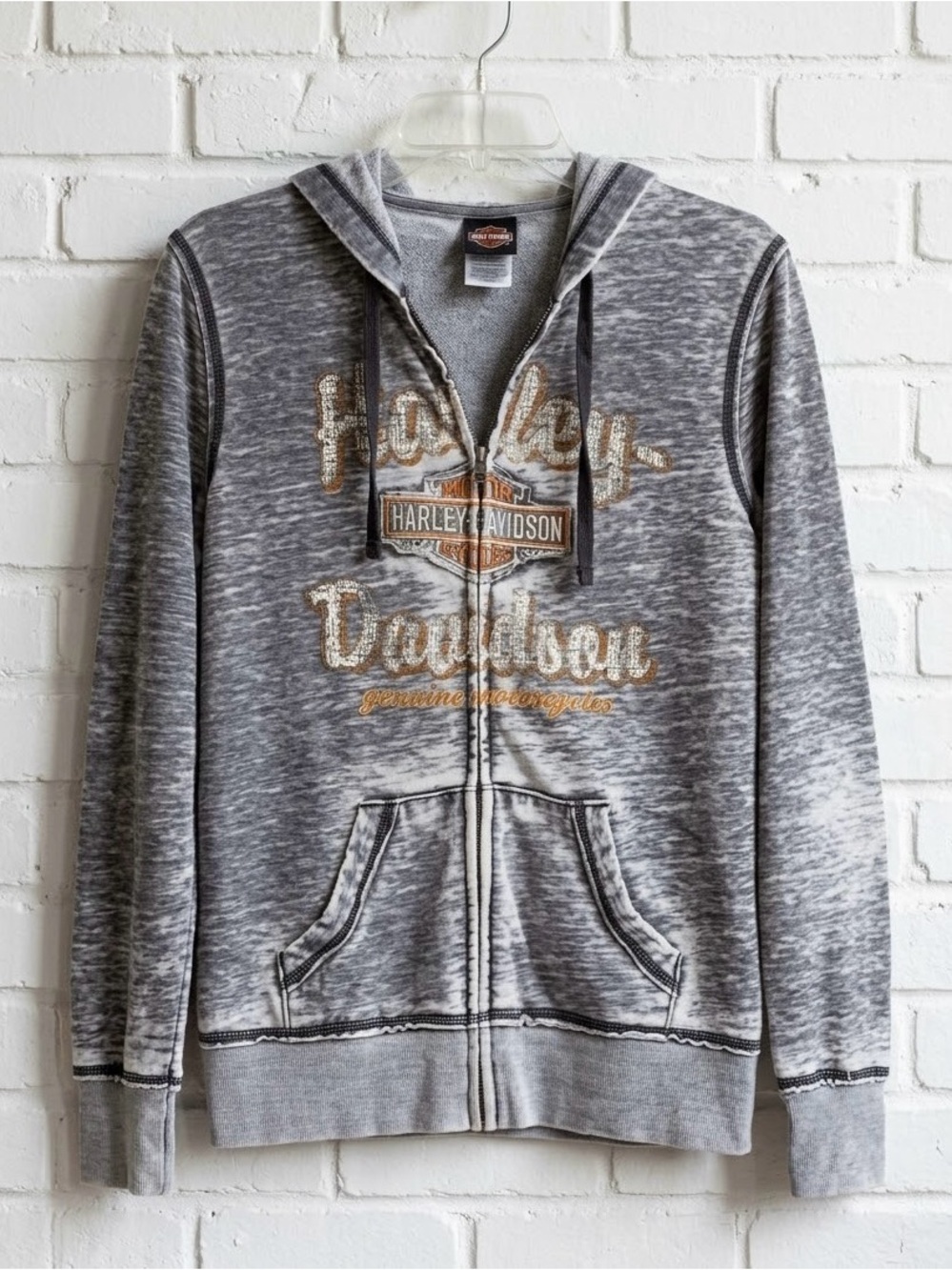 Harley Davidson Distressed Charcoal Grey Full Zip Graphic Hoodie